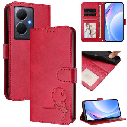 Litter Panda Embossing RFID Leather Phone Case with Lanyard, For vivo Y78+ / Y78 / V29 Lite, For vivo Y56 / Y16 / Y02s, For vivo V27 / V27 Pro, For vivo V27e 4G / S16e 5G / T2 4G