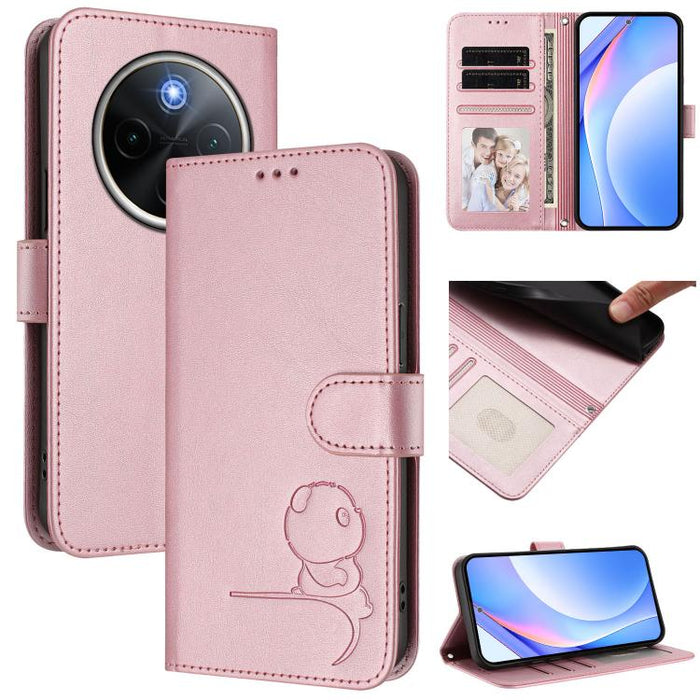 Litter Panda Embossing RFID Leather Phone Case with Lanyard, For vivo Y300 Pro+ / T4 / iQOO Z10, For vivo Y29 4G / T4x / Y300t / iQOO Z10x, For vivo V50 / V50e, For vivo V50 Lite 5G / 4G
