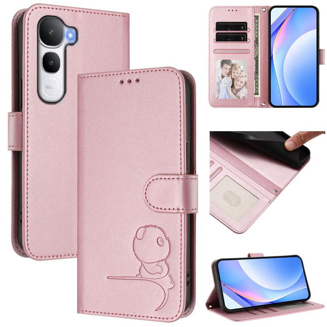Litter Panda Embossing RFID Leather Phone Case with Lanyard, For vivo Y400 5G, For vivo Y400 4G, For vivo V60 5G, For vivo X200s