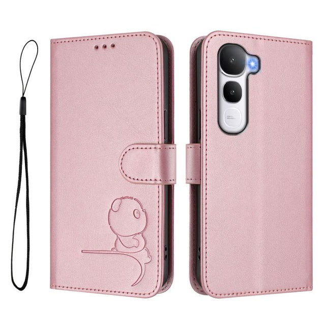 Litter Panda Embossing RFID Leather Phone Case with Lanyard, For vivo Y400 5G, For vivo Y400 4G, For vivo V60 5G, For vivo X200s