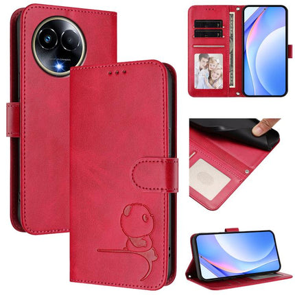 Litter Panda Embossing RFID Leather Phone Case with Lanyard, For Realme 11 5G / 11x / C67 5G India, For Realme 11 4G, For Realme GT5 240W / GT5, For Realme Narzo 60 Pro