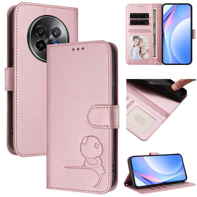 Litter Panda Embossing RFID Leather Phone Case with Lanyard, For Realme 13+, For Realme 13 4G / 12 4G / 12+ / P1, For Realme 13 Pro / 13 Pro+, For Realme C63 4G / C61 / C61 India