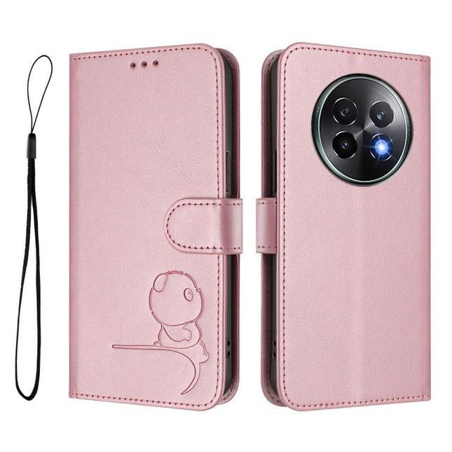Litter Panda Embossing RFID Leather Phone Case with Lanyard, For Realme 13+, For Realme 13 4G / 12 4G / 12+ / P1, For Realme 13 Pro / 13 Pro+, For Realme C63 4G / C61 / C61 India