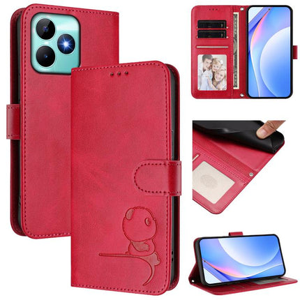 Litter Panda Embossing RFID Leather Phone Case with Lanyard, For Realme GT 6T 5G / GT 6 5G Global, For Realme C67 4G / 12 Lite 4G, For Realme 12 Pro / 12 Pro+ / P1 Pro, For Realme C53 / C51 / C53 India