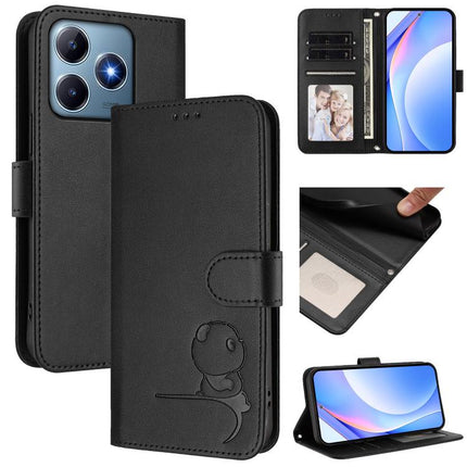 Litter Panda Embossing RFID Leather Phone Case with Lanyard, For Realme 13+, For Realme 13 4G / 12 4G / 12+ / P1, For Realme 13 Pro / 13 Pro+, For Realme C63 4G / C61 / C61 India