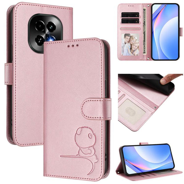 Litter Panda Embossing RFID Leather Phone Case with Lanyard, For Realme 14 Pro, For Realme GT7 Pro / GT7 Pro Racing, For Realme C63 5G, For Realme 12 5G / 12x Global / 12x India