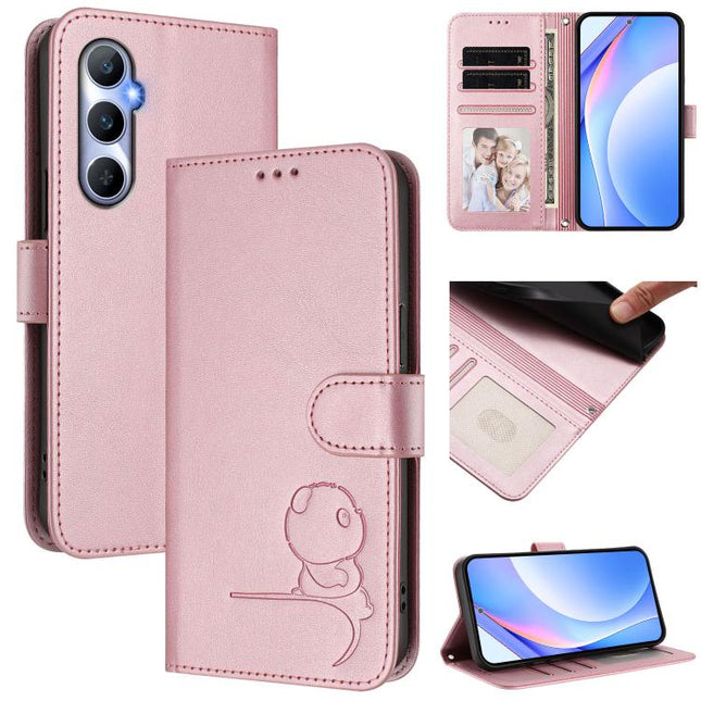 Litter Panda Embossing RFID Leather Phone Case with Lanyard, For Realme C65 4G, For Realme C55 / Narzo N55