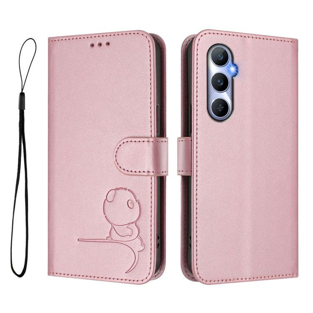 Litter Panda Embossing RFID Leather Phone Case with Lanyard, For Realme C65 4G, For Realme C55 / Narzo N55