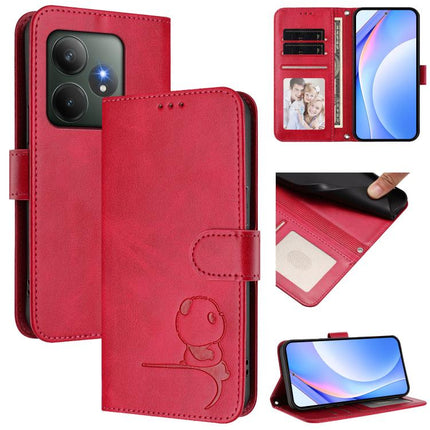Litter Panda Embossing RFID Leather Phone Case with Lanyard, For Realme GT 6T 5G / GT 6 5G Global, For Realme C67 4G / 12 Lite 4G, For Realme 12 Pro / 12 Pro+ / P1 Pro, For Realme C53 / C51 / C53 India