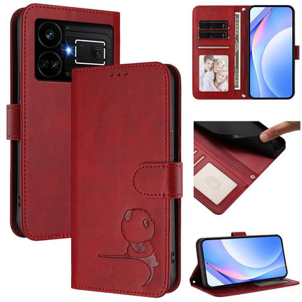 Litter Panda Embossing RFID Leather Phone Case with Lanyard, For Realme 11 5G / 11x / C67 5G India, For Realme 11 4G, For Realme GT5 240W / GT5, For Realme Narzo 60 Pro
