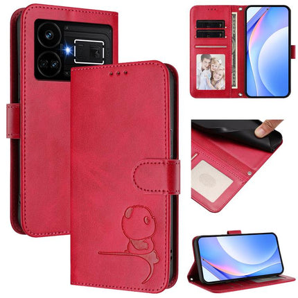 Litter Panda Embossing RFID Leather Phone Case with Lanyard, For Realme 11 5G / 11x / C67 5G India, For Realme 11 4G, For Realme GT5 240W / GT5, For Realme Narzo 60 Pro