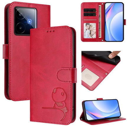 Litter Panda Embossing RFID Leather Phone Case with Lanyard, For Realme 15 5G / 15 Pro 5G Global, For Realme C71 4G, For Realme GT7 5G India, For Realme V70 5G / 14x Global / C75 5G