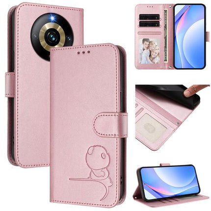 Litter Panda Embossing RFID Leather Phone Case with Lanyard, For Realme 11 5G / 11x / C67 5G India, For Realme 11 4G, For Realme GT5 240W / GT5, For Realme Narzo 60 Pro