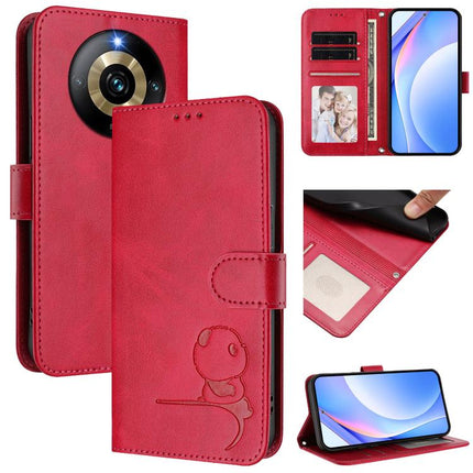 Litter Panda Embossing RFID Leather Phone Case with Lanyard, For Realme 11 5G / 11x / C67 5G India, For Realme 11 4G, For Realme GT5 240W / GT5, For Realme Narzo 60 Pro