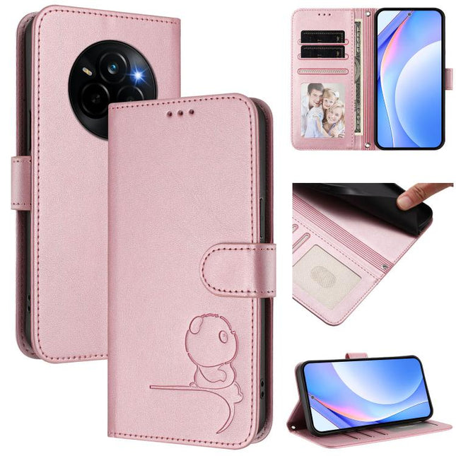 Litter Panda Embossing RFID Leather Phone Case with Lanyard, For Realme Narzo 80 Pro / 14 Pro, For Realme C75 4G / 14x India / Narzo 80x, For Realme Narzo 80x, For Realme 14 / P3 / 14T 5G