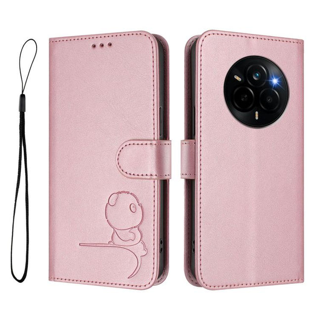 Litter Panda Embossing RFID Leather Phone Case with Lanyard, For Realme Narzo 80 Pro / 14 Pro, For Realme C75 4G / 14x India / Narzo 80x, For Realme Narzo 80x, For Realme 14 / P3 / 14T 5G