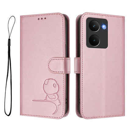 Litter Panda Embossing RFID Leather Phone Case with Lanyard, For Realme P3 Ultra, For Realme P3, For Realme P3 Pro, For Realme 14 Pro+