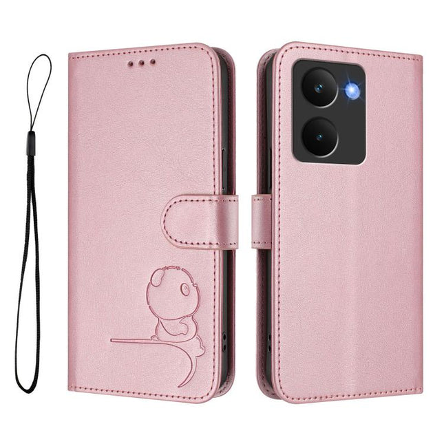 Litter Panda Embossing RFID Leather Phone Case with Lanyard, For Realme P3 Ultra, For Realme P3, For Realme P3 Pro, For Realme 14 Pro+