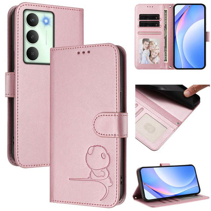 Litter Panda Embossing RFID Leather Phone Case with Lanyard, For Realme 15 5G / 15 Pro 5G Global, For Realme C71 4G, For Realme GT7 5G India, For Realme V70 5G / 14x Global / C75 5G