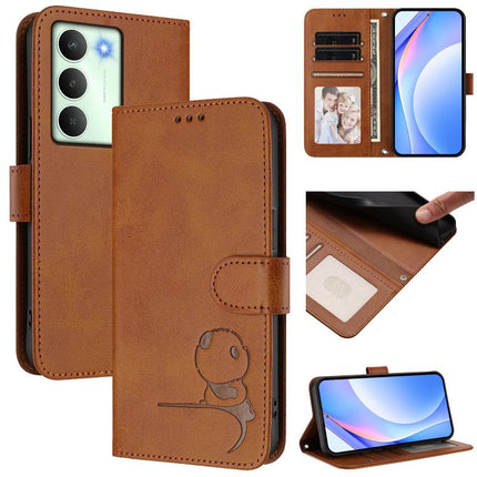 Litter Panda Embossing RFID Leather Phone Case with Lanyard, For Realme 15 5G / 15 Pro 5G Global, For Realme C71 4G, For Realme GT7 5G India, For Realme V70 5G / 14x Global / C75 5G