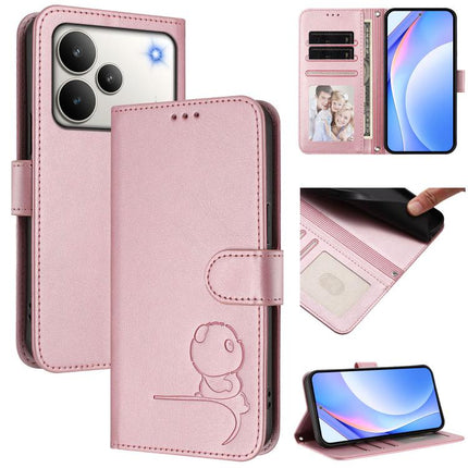 Litter Panda Embossing RFID Leather Phone Case with Lanyard, For Realme C71 4G India / Note 70 4G, For Realme P4 Pro 5G, For Realme P4 5G, For Realme 15T 5G Global