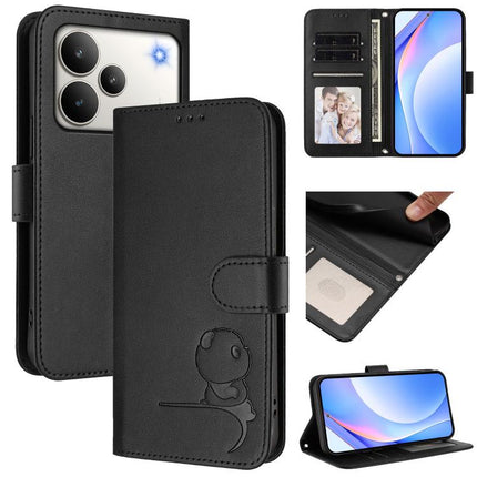 Litter Panda Embossing RFID Leather Phone Case with Lanyard, For Realme C71 4G India / Note 70 4G, For Realme P4 Pro 5G, For Realme P4 5G, For Realme 15T 5G Global