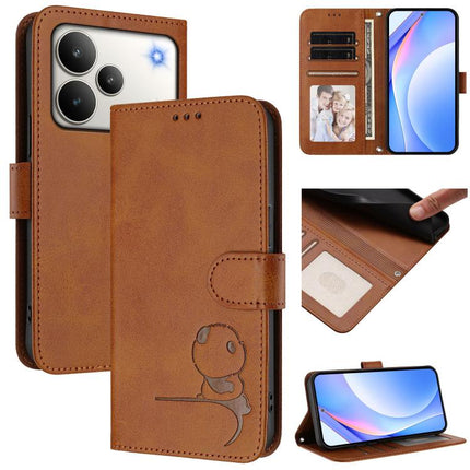 Litter Panda Embossing RFID Leather Phone Case with Lanyard, For Realme C71 4G India / Note 70 4G, For Realme P4 Pro 5G, For Realme P4 5G, For Realme 15T 5G Global