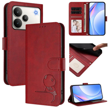 Litter Panda Embossing RFID Leather Phone Case with Lanyard, For Realme C71 4G India / Note 70 4G, For Realme P4 Pro 5G, For Realme P4 5G, For Realme 15T 5G Global