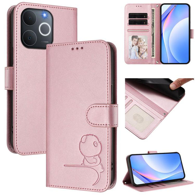 Litter Panda Embossing RFID Leather Phone Case with Lanyard, For Realme C71 4G India / Note 70 4G, For Realme P4 Pro 5G, For Realme P4 5G, For Realme 15T 5G Global