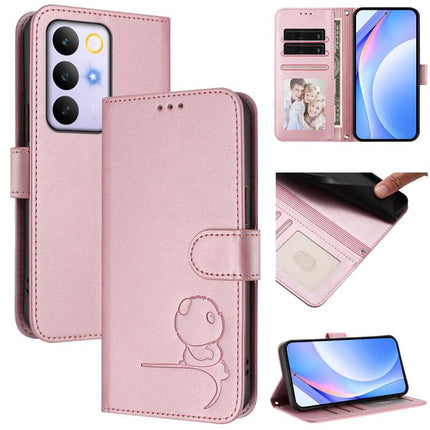 Litter Panda Embossing RFID Leather Phone Case with Lanyard, For Realme P4x / OnePlus Nord CE6 Lite, For Realme 16T 5G, For Realme C100 5G / C83 / C85 5G, For Realme P4 Power 5G