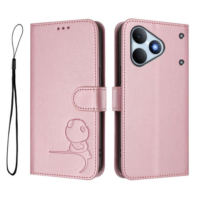 Litter Panda Embossing RFID Leather Phone Case with Lanyard, For Realme  Note 80 4G Global, For Realme 16 5G Global, For Realme 16 Pro+ 5G, For Realme 16 Pro 5G