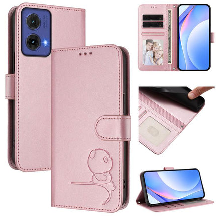 Litter Panda Embossing RFID Leather Phone Case with Lanyard, For Motorola Moto G64 / G54 India / G54 Power, For Motorola Moto E14 / G04 / G04s / G24, For Motorola Moto G85 5G, For Motorola Edge 50 Fusion / Moto G85 5G
