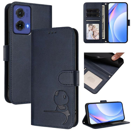 Litter Panda Embossing RFID Leather Phone Case with Lanyard, For Motorola Moto G64 / G54 India / G54 Power, For Motorola Moto E14 / G04 / G04s / G24, For Motorola Moto G85 5G, For Motorola Edge 50 Fusion / Moto G85 5G