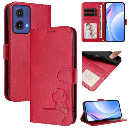 Litter Panda Embossing RFID Leather Phone Case with Lanyard, For Motorola Moto G64 / G54 India / G54 Power, For Motorola Moto E14 / G04 / G04s / G24, For Motorola Moto G85 5G, For Motorola Edge 50 Fusion / Moto G85 5G