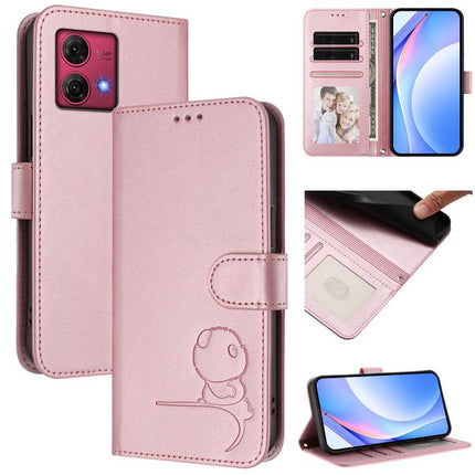 Litter Panda Embossing RFID Leather Phone Case with Lanyard, For Motorola Moto G Power 5G 2024, For Motorola Moto G84 5G, For Motorola Edge 40 Neo, For Motorola Moto G14 4G