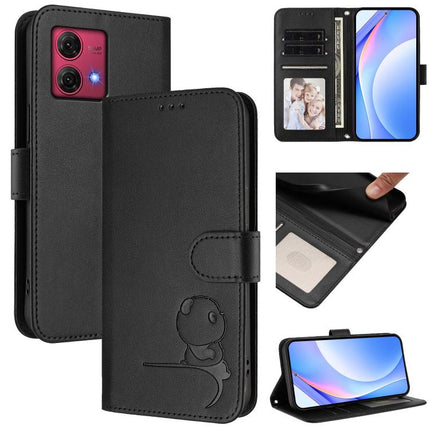 Litter Panda Embossing RFID Leather Phone Case with Lanyard, For Motorola Moto G Power 5G 2024, For Motorola Moto G84 5G, For Motorola Edge 40 Neo, For Motorola Moto G14 4G