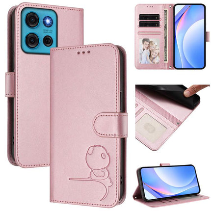 Litter Panda Embossing RFID Leather Phone Case with Lanyard, For Motorola Moto G 5G 2025, For Motorola Moto G Play 2025 / G Power 2025, For Motorola Edge 50 Neo / Moto S50, For Motorola Moto G75 5G