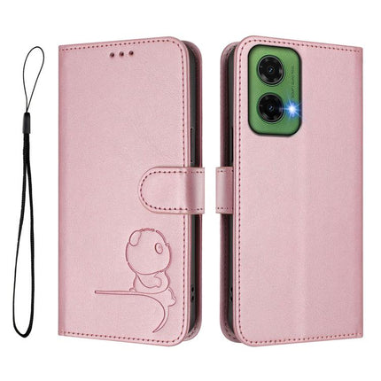 Litter Panda Embossing RFID Leather Phone Case with Lanyard, For Motorola Moto G35 5G, For Motorola Moto G55 5G, For Motorola Moto G45 5G, For Motorola Edge 50