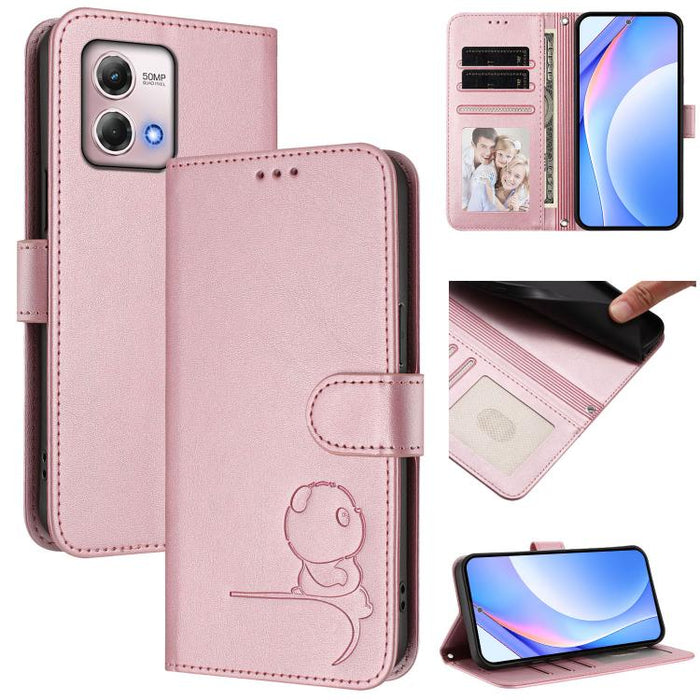 Litter Panda Embossing RFID Leather Phone Case with Lanyard, For Motorola Moto G Stylus 2023 4G, For Motorola Edge 40, For Motorola Moto G Stylus 5G 2023, For Motorola Edge+ 2023 / Edge 40 Pro