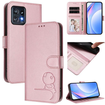 Litter Panda Embossing RFID Leather Phone Case with Lanyard, For Motorola Moto G Stylus 2023 4G, For Motorola Edge 40, For Motorola Moto G Stylus 5G 2023, For Motorola Edge+ 2023 / Edge 40 Pro