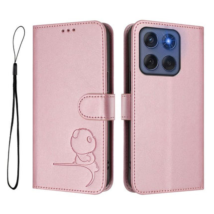 Litter Panda Embossing RFID Leather Phone Case with Lanyard, For Motorola Edge 60 Fusion / Edge 5G 2025, For Motorola Moto G Stylus 5G 2025, For Motorola Moto G15 / G15 Power, For Motorola Moto G05 / E05