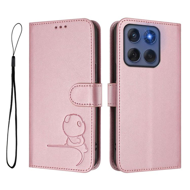 Litter Panda Embossing RFID Leather Phone Case with Lanyard, For Motorola Edge 60 Fusion / Edge 5G 2025, For Motorola Moto G Stylus 5G 2025, For Motorola Moto G15 / G15 Power, For Motorola Moto G05 / E05