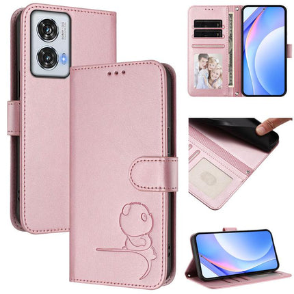 Litter Panda Embossing RFID Leather Phone Case with Lanyard, For Motorola Moto G64 / G54 India / G54 Power, For Motorola Moto E14 / G04 / G04s / G24, For Motorola Moto G85 5G, For Motorola Edge 50 Fusion / Moto G85 5G