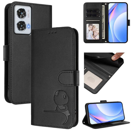 Litter Panda Embossing RFID Leather Phone Case with Lanyard, For Motorola Moto G64 / G54 India / G54 Power, For Motorola Moto E14 / G04 / G04s / G24, For Motorola Moto G85 5G, For Motorola Edge 50 Fusion / Moto G85 5G