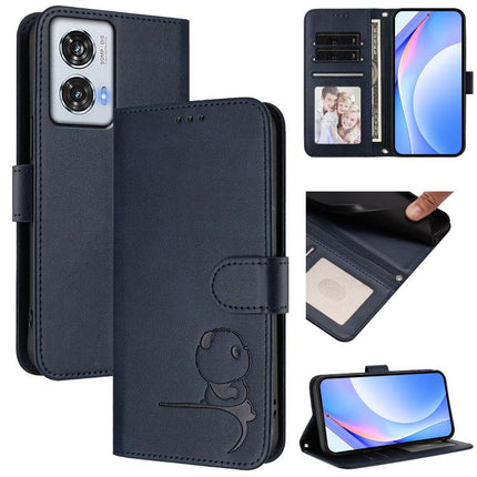 Litter Panda Embossing RFID Leather Phone Case with Lanyard, For Motorola Moto G64 / G54 India / G54 Power, For Motorola Moto E14 / G04 / G04s / G24, For Motorola Moto G85 5G, For Motorola Edge 50 Fusion / Moto G85 5G
