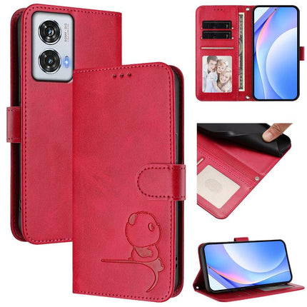 Litter Panda Embossing RFID Leather Phone Case with Lanyard, For Motorola Moto G64 / G54 India / G54 Power, For Motorola Moto E14 / G04 / G04s / G24, For Motorola Moto G85 5G, For Motorola Edge 50 Fusion / Moto G85 5G