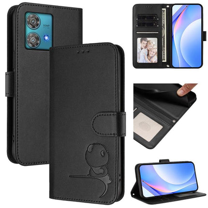 Litter Panda Embossing RFID Leather Phone Case with Lanyard, For Motorola Moto G Power 5G 2024, For Motorola Moto G84 5G, For Motorola Edge 40 Neo, For Motorola Moto G14 4G