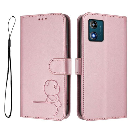 Litter Panda Embossing RFID Leather Phone Case with Lanyard, For Motorola Moto E13, For Motorola Moto G73 5G, For Motorola Moto G 5G 2023, For Motorola Moto G62 5G / India