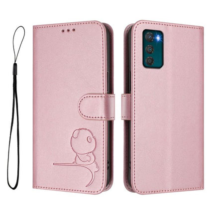 Litter Panda Embossing RFID Leather Phone Case with Lanyard, For Motorola Moto G42 5G