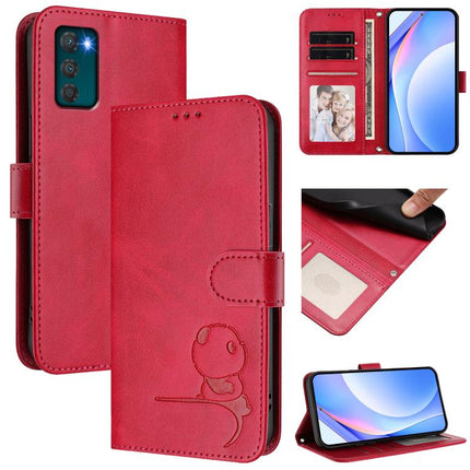 Litter Panda Embossing RFID Leather Phone Case with Lanyard, For Motorola Moto G42 5G